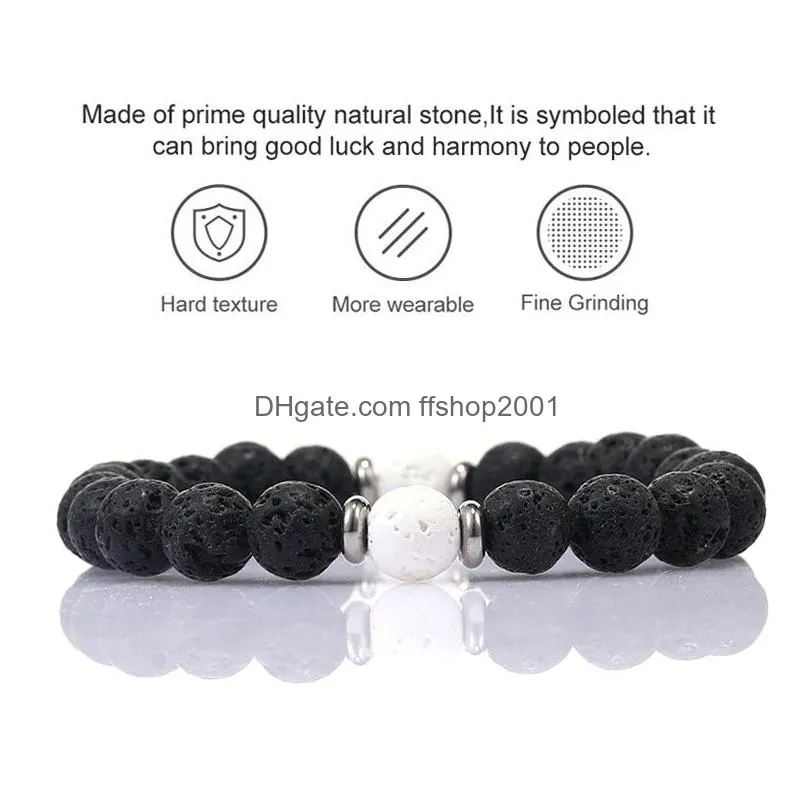 fashion 8mm lava stone beaded bracelets energy healing balance black white beads bracelet for women men adjustable elastic yoga