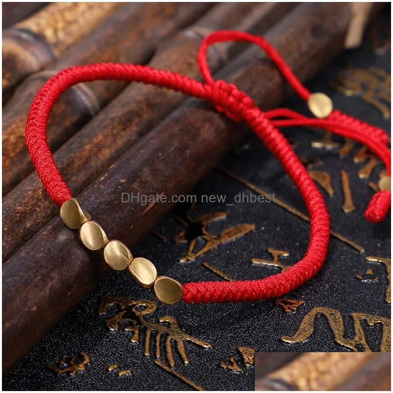handmade tibetan copper bead lucky rope bracelet for women men wax thread charm couple bracelets jewelry gifts