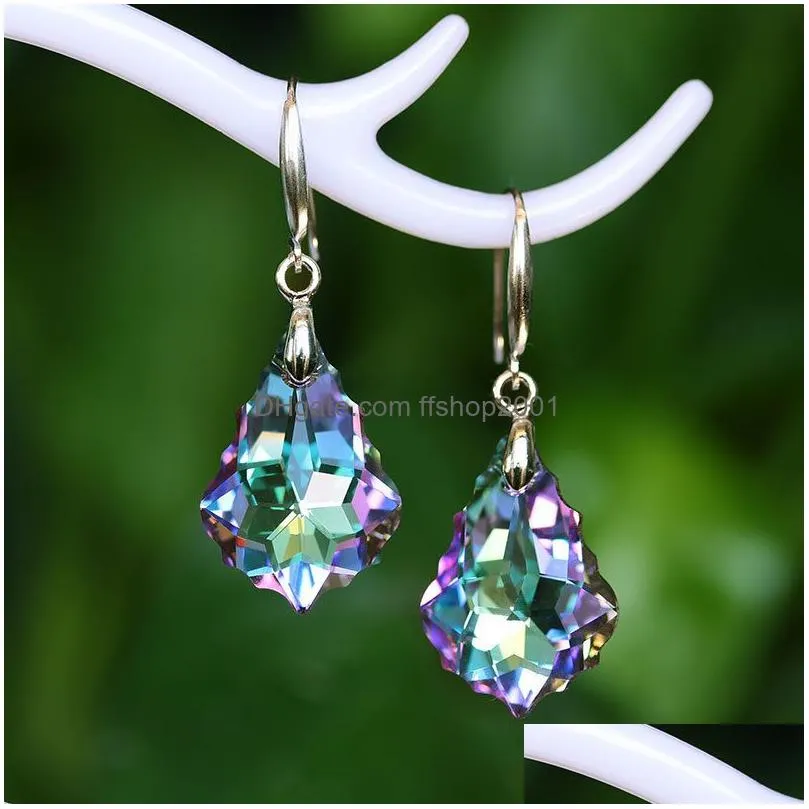 austrian crystal earrings cuff for women s925 silver needle baroque leaf dangle earring party jewelry