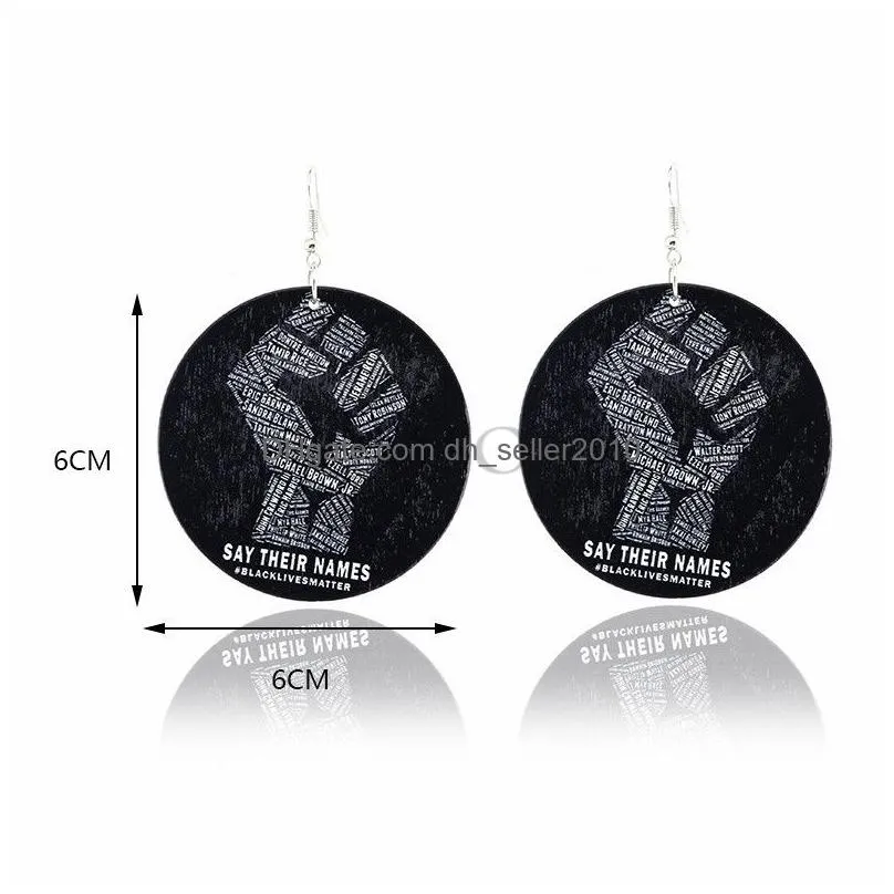 initial letter black lives matter earrings for women fashion jewelry fist big statement circle large hoop wooden earrings