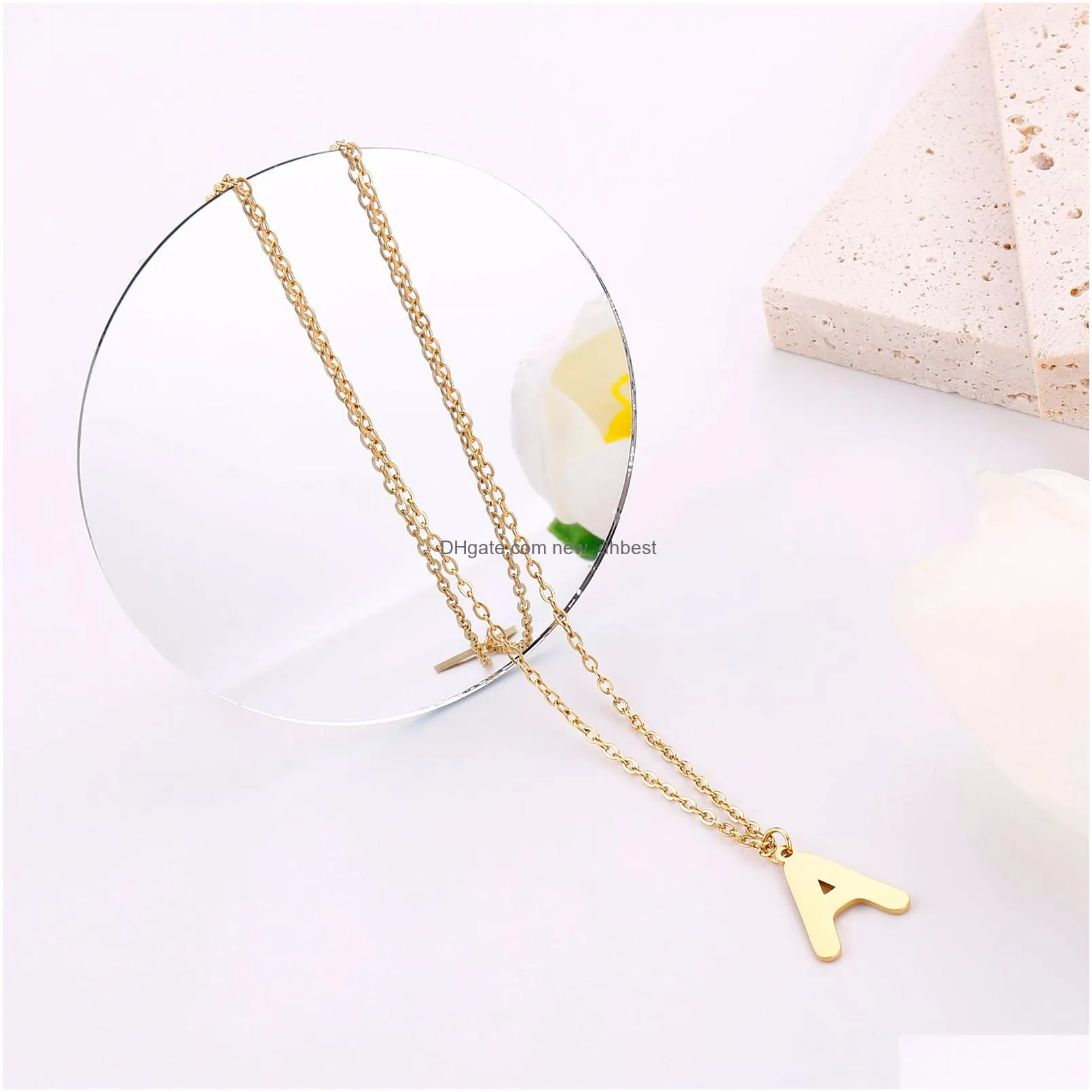 simple 26 letters initial necklace pendant stainless steel gold plated alphabet name necklaces collier friends familyjewelry