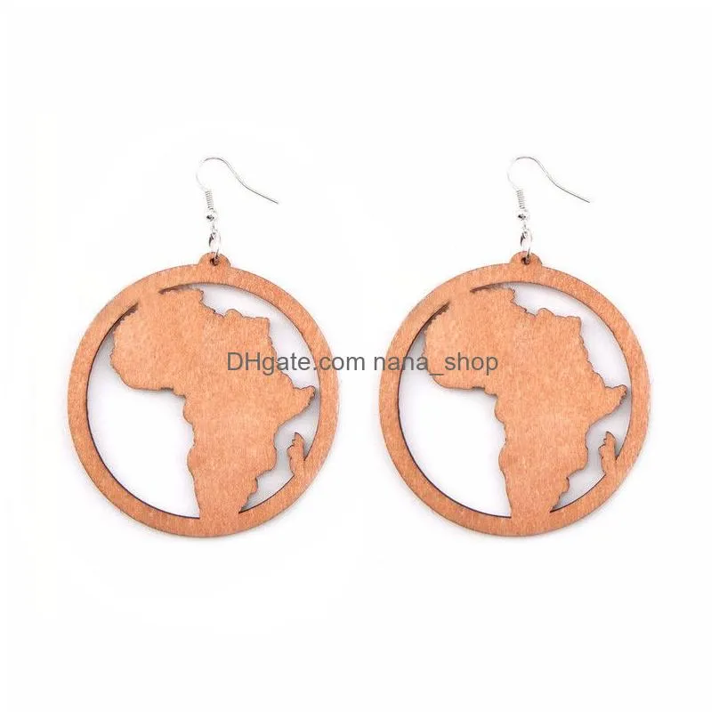 fashion wood africa maptribal earrings engraved tropical fashion black women earring vintage retro wooden african hiphop jewelry