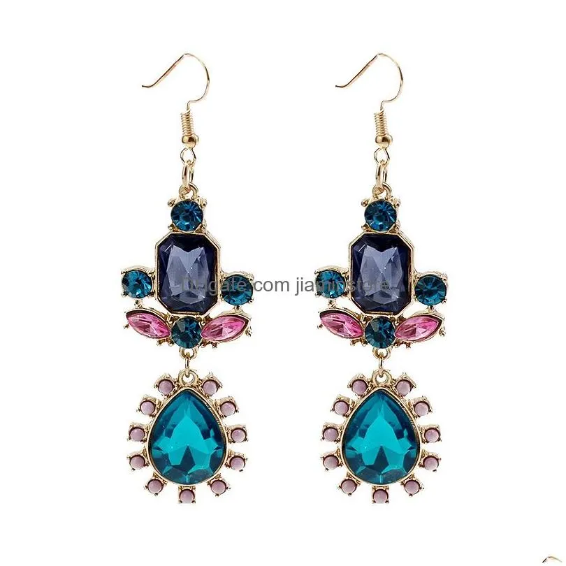 bohemian colorful rhinestone crystal chandelier statement earrings vintage flower dangle earring for women fashion ear jewelry gifts