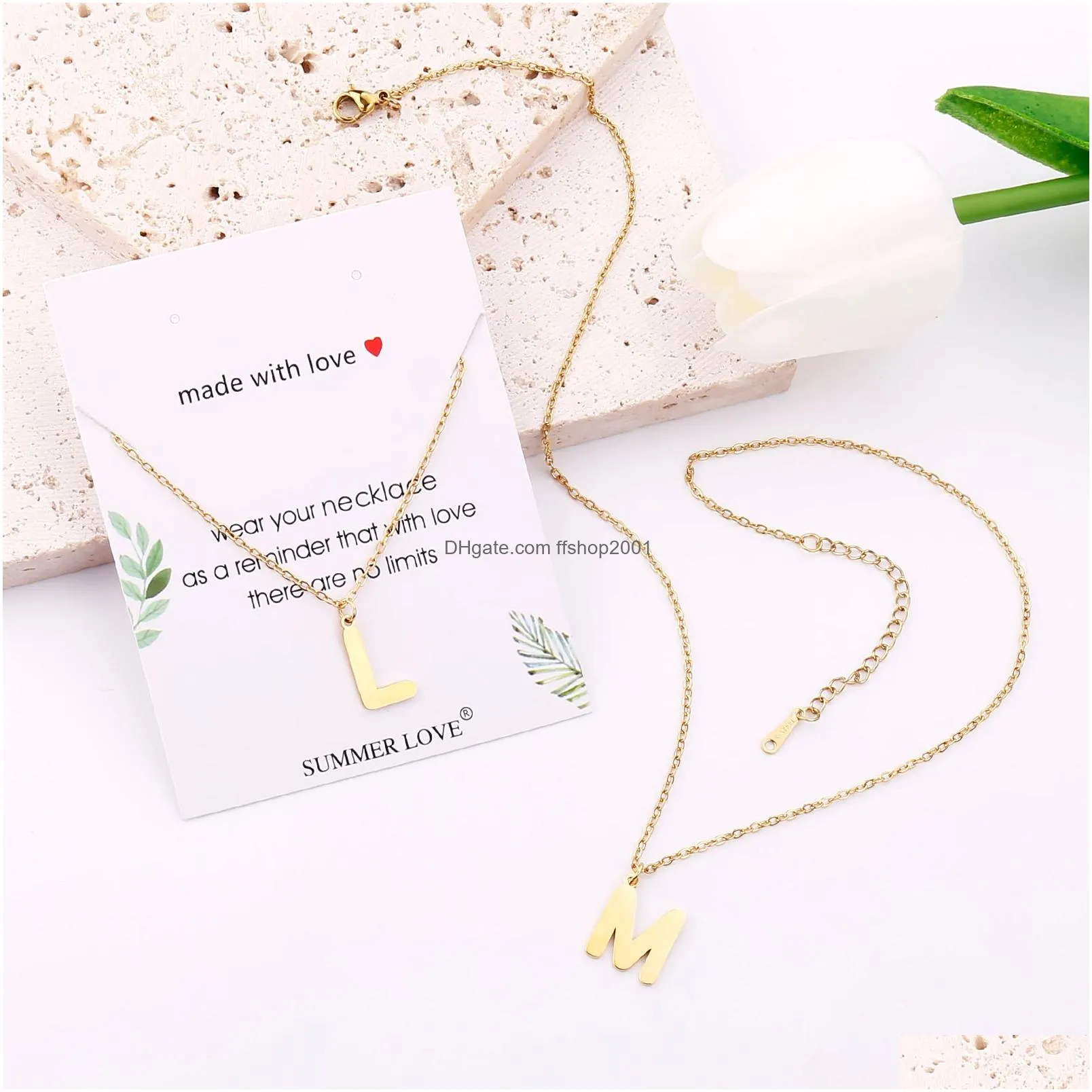 stainless steel initial necklace family letters name jewelry pendant collar necklaces for women jewelry gifts