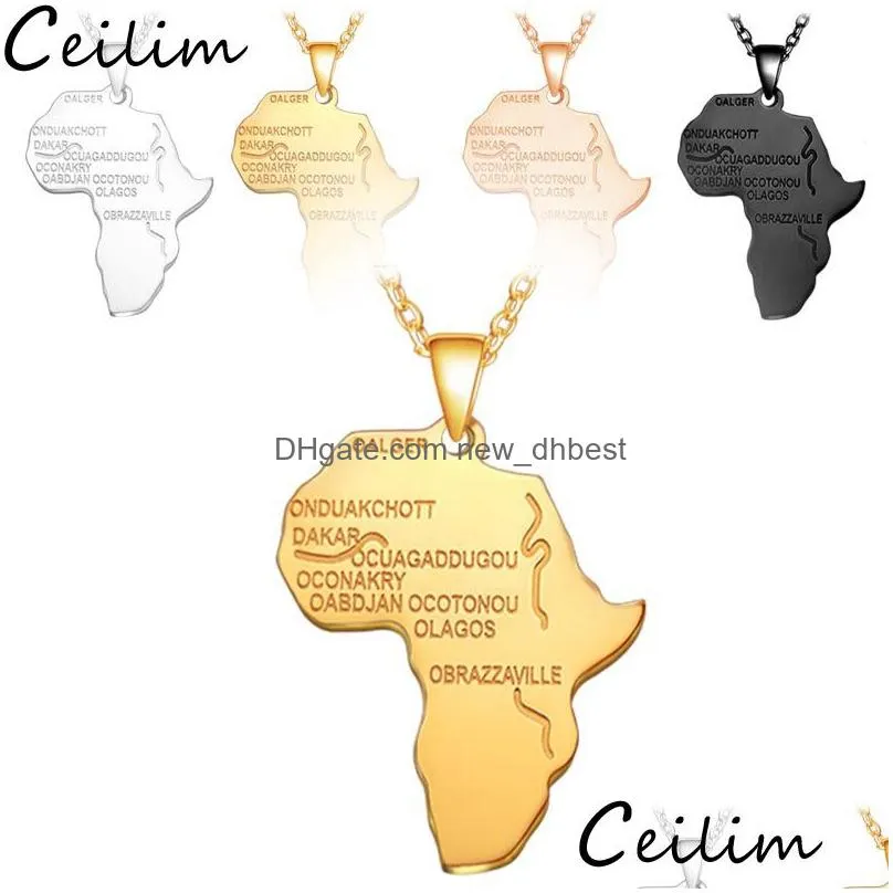 stainless steel africa map necklace gold color pendant chain african map hiphop necklace gifts for men women 4 colors ethiopian