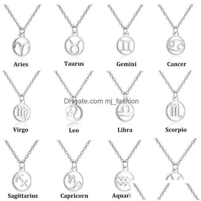 1pc zodiac pendant necklace constellation sign silver chain for women 12 constellations necklaces jewelry gift wholesale