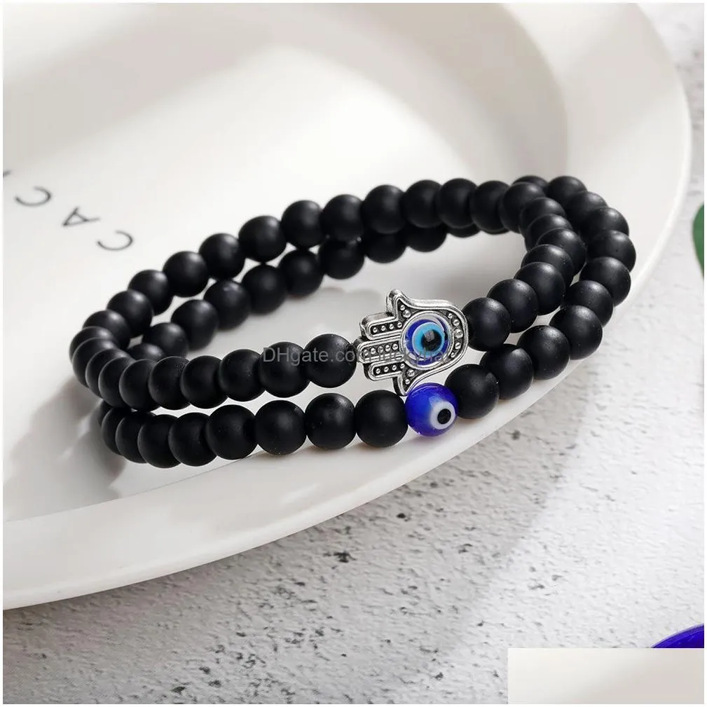 2pcs evil blue eye beaded bracelet for women mens strands couple jewelry hand charm bracelets pulsera
