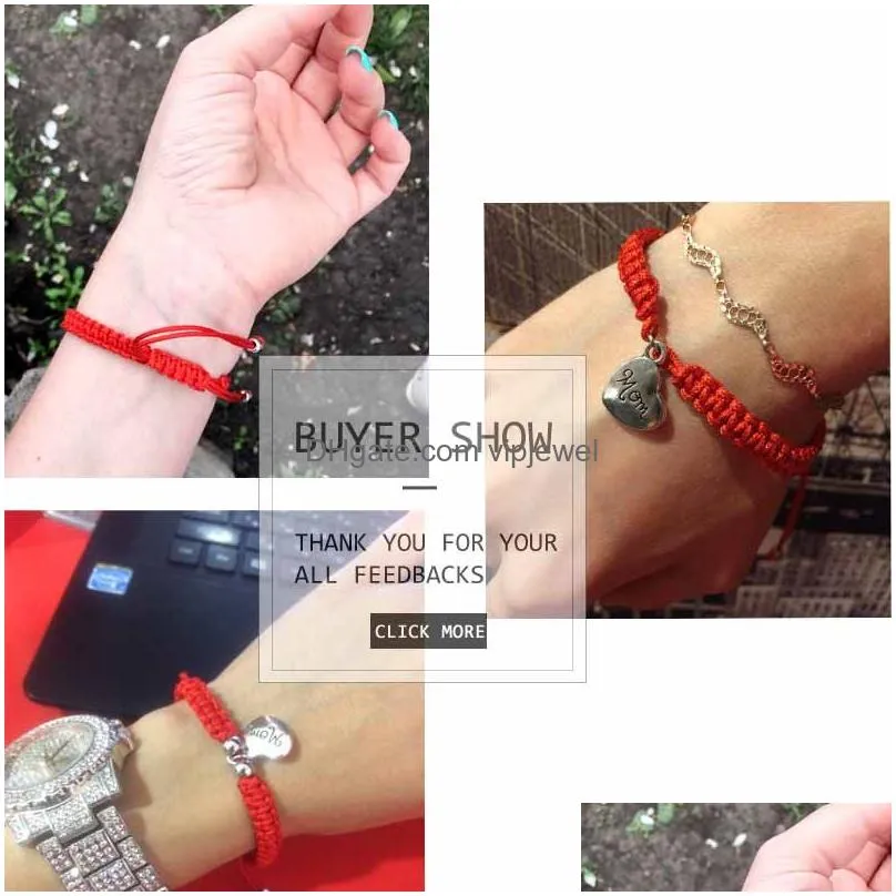  fashion red rope handmade chain weave lucky bracelets for mom silver gold plating alloy letter charms thanksgiving gift