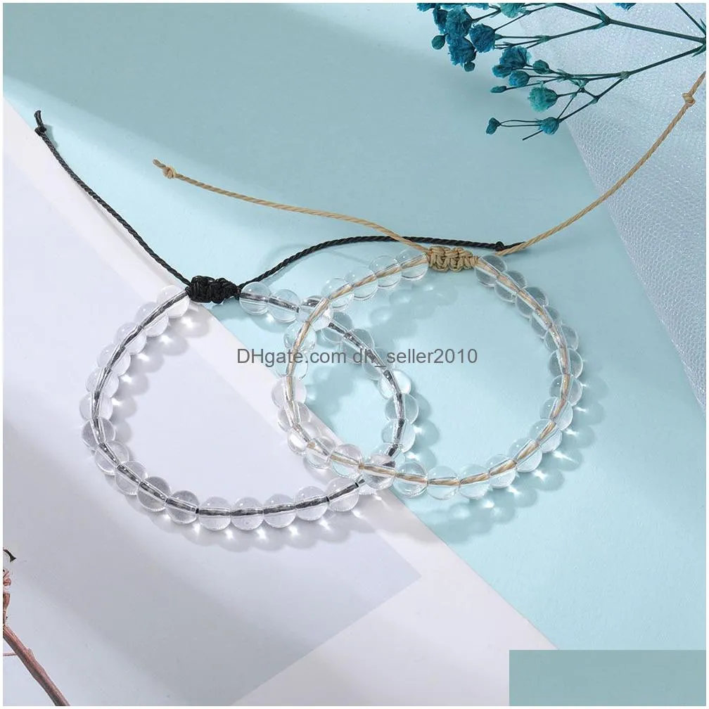 fashion clear crystal bead bracelet 8mm glass transparent quartz loose bead braided friendship bracelet for women jewelry