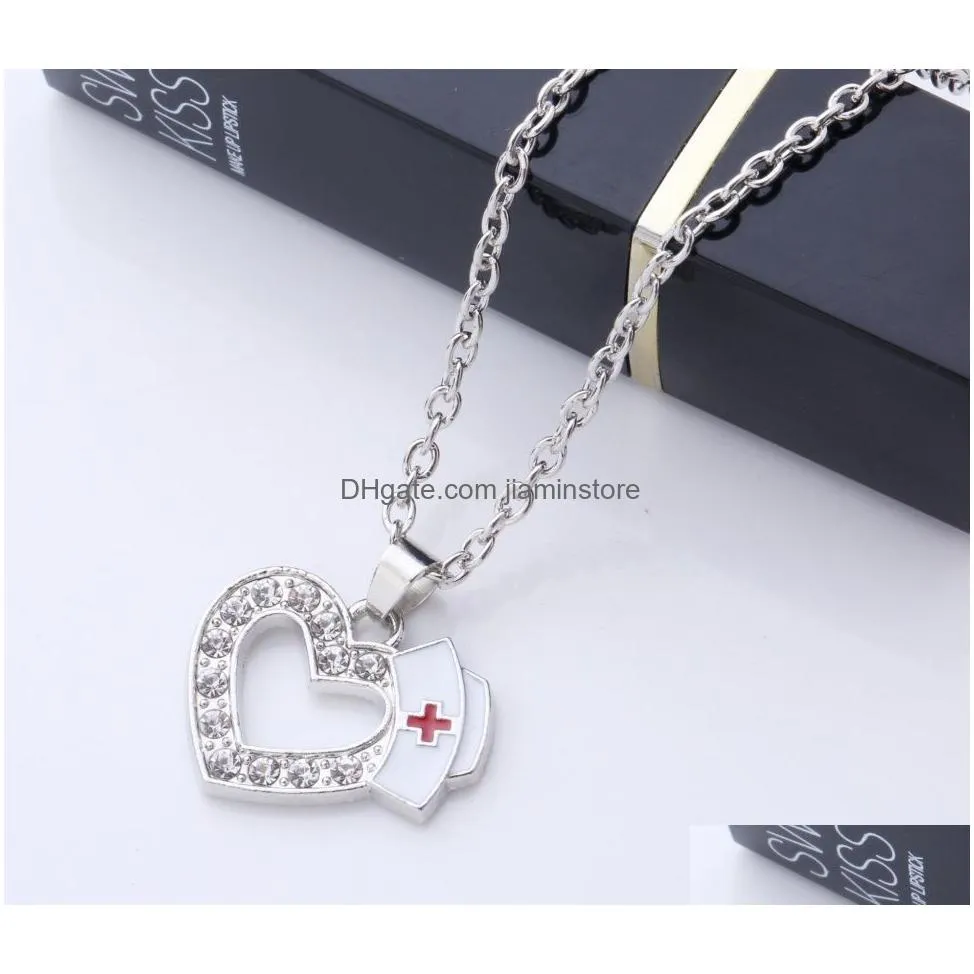 medical jewelry nurse cap pendant crystal heart charm enamel cross ideal gift for nursing students