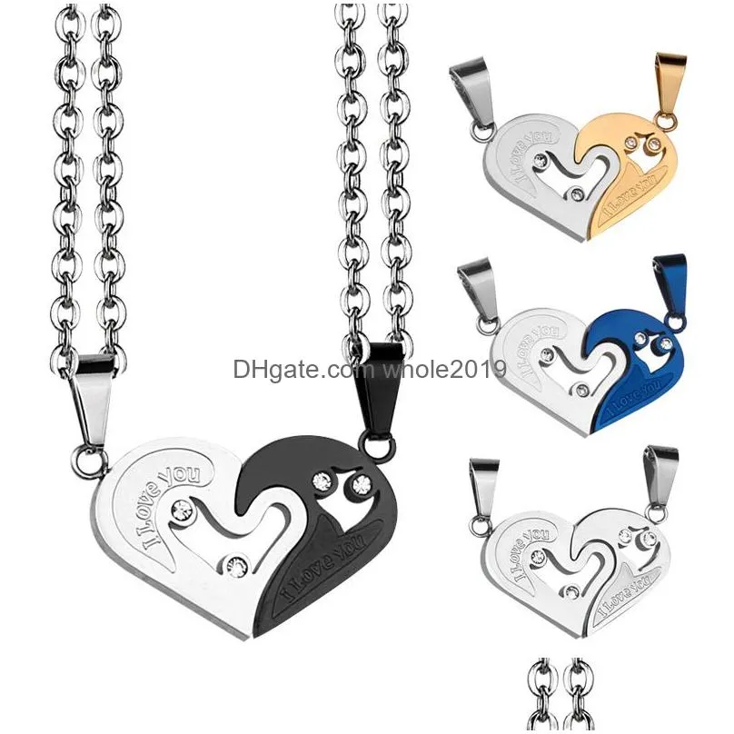 2 pcs/set love heart pendant necklace for women men romantic valentines day gold pendant necklace broken heart jewelry gifts