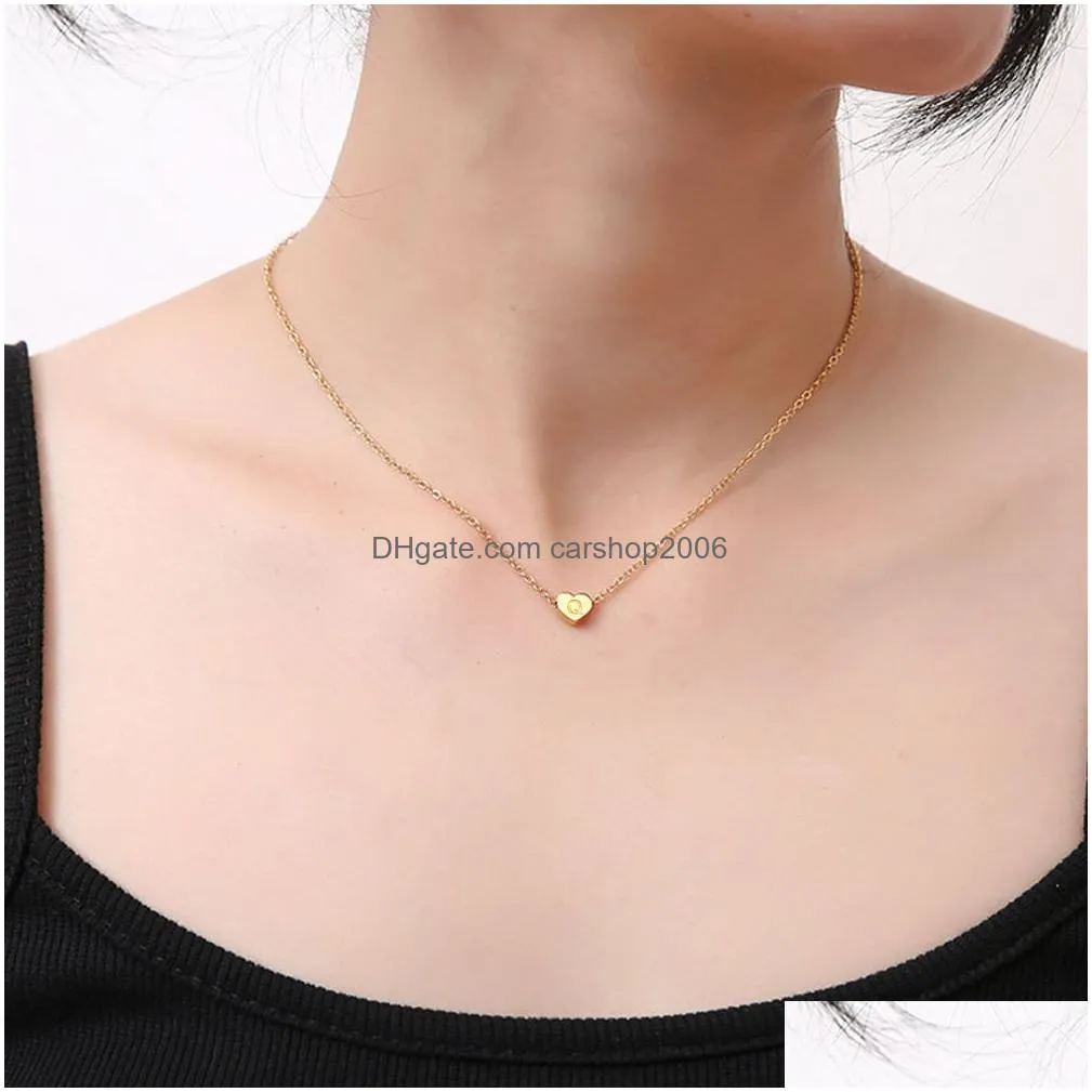 stainless steel initial name necklace az alphabet letter love heart necklaces women jewelry