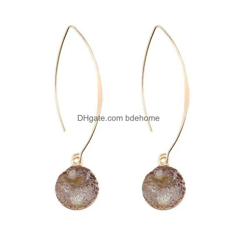 fashion handmade resin druzy drusy earrings for women gold plating round ball shape pendant hook dangle earring wedding jewelry gifts