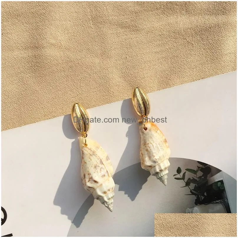 bohemian colorful shell dangle drop earrings for women party statement sea earrings gold color metal summer bride jewelry bohemian