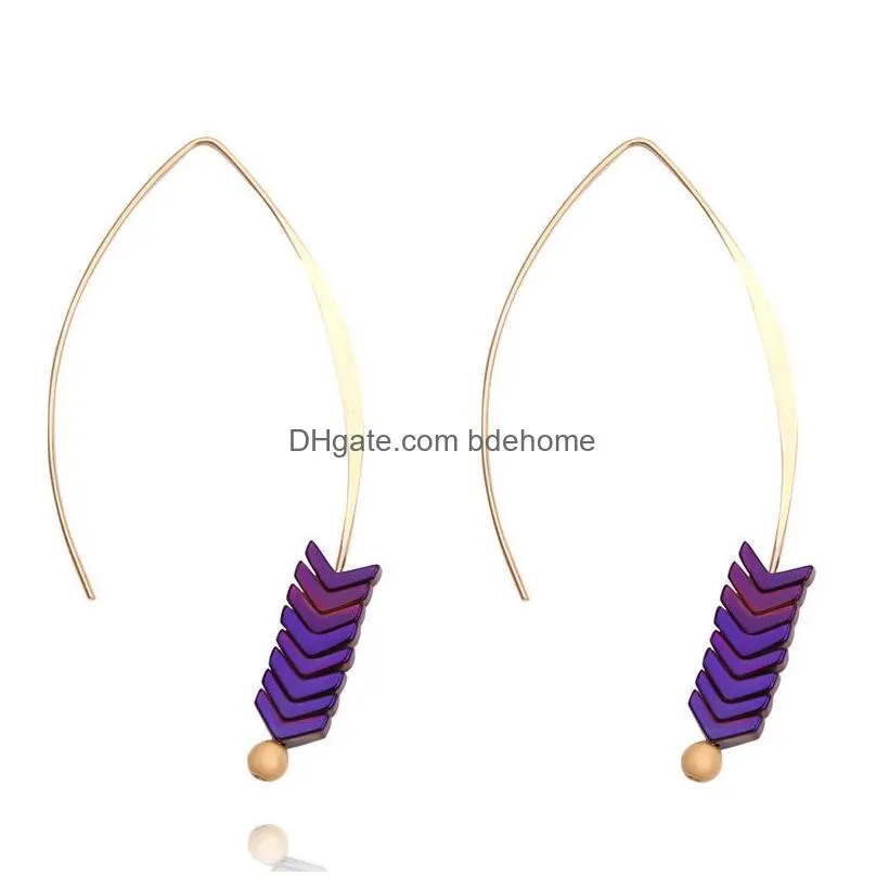 natural stone dangle earrings for women 8 color arrow shape vintage alloy gold hook drop earrings brand jewelry