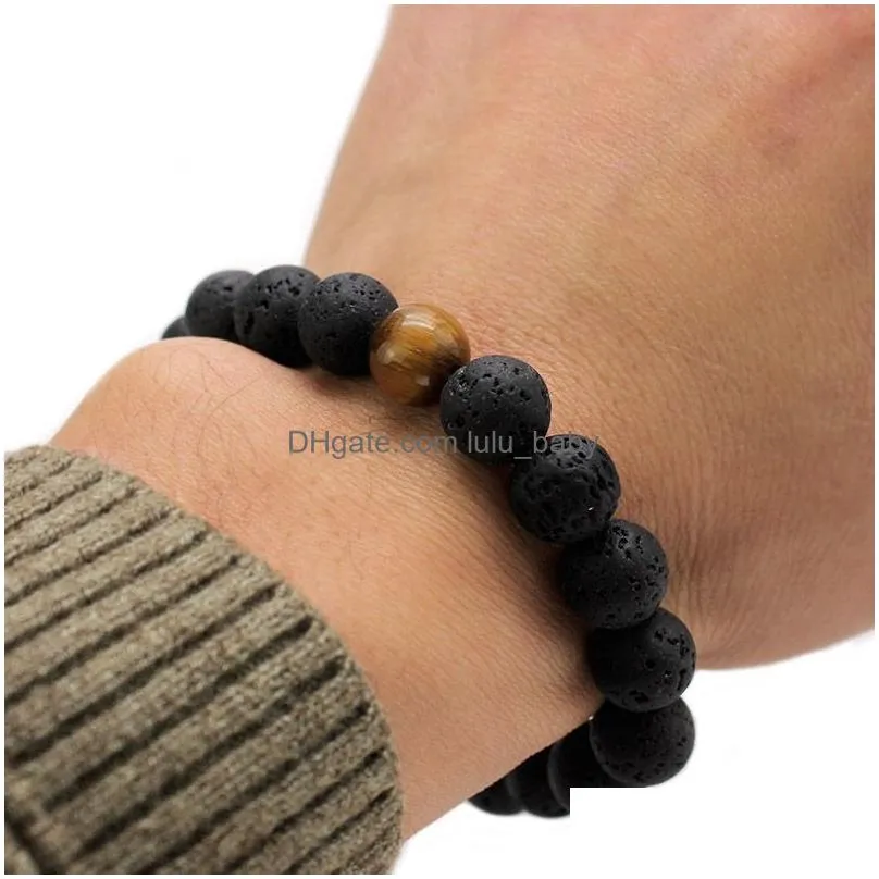  est design high quality black lava stone jewelry lava rock beads charms stretch energy yoga gift romantic couple lover bracelets