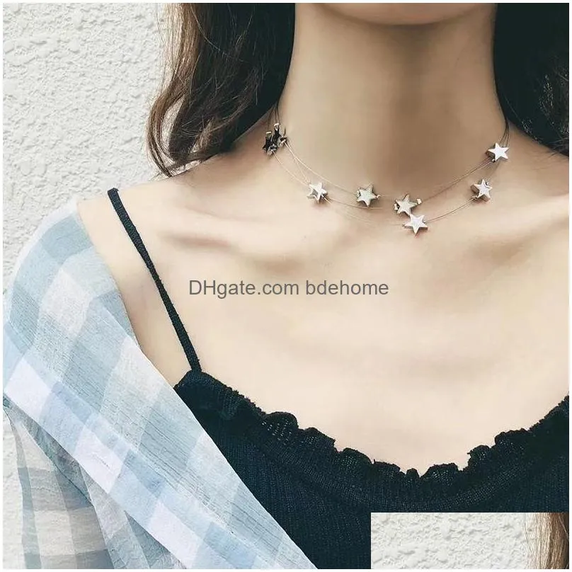 fashion multilayer star choker necklace for women simple pentagram pendant chain necklaces korean sweet jewelry collares accessories