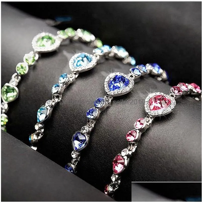 fashion blue crystal bracelet link chain ocean heart colorful crystal bracelets jewelry