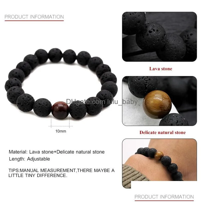  est design high quality black lava stone jewelry lava rock beads charms stretch energy yoga gift romantic couple lover bracelets