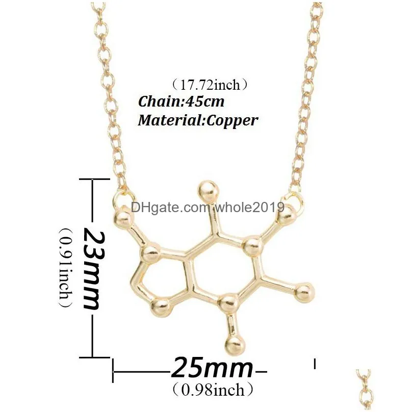 fashion chemical molecule copper gold silver plate pendant chain necklace for women science teacher professor adjustable jewelry gift