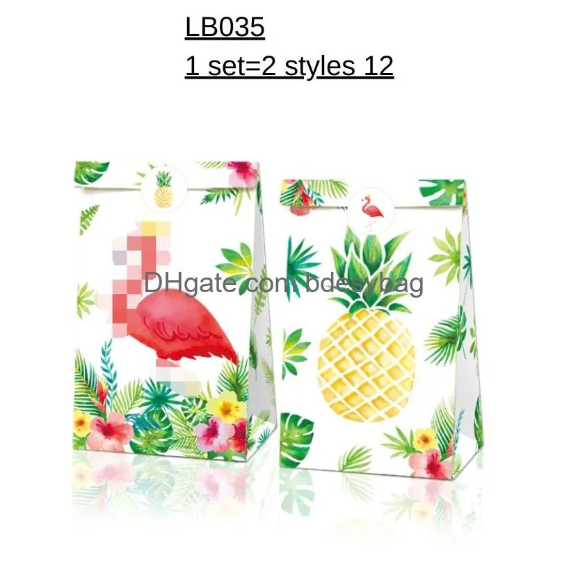pineapple red bird hawaiian summer birthday party candy bag gift suit a brown paper bag22x12x8cm