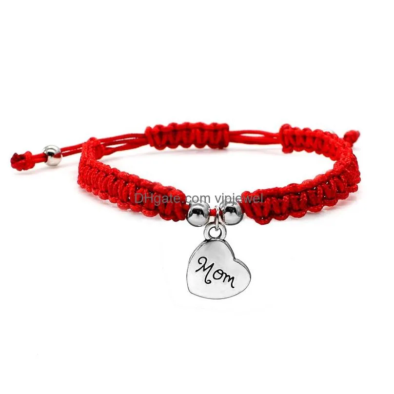  fashion red rope handmade chain weave lucky bracelets for mom silver gold plating alloy letter charms thanksgiving gift