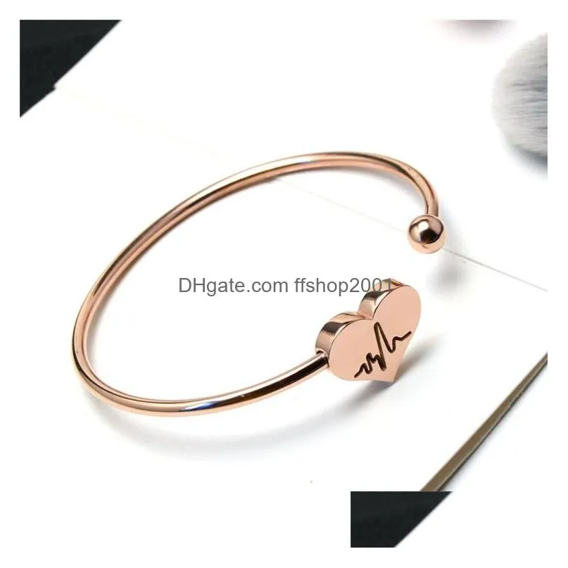 ecg stainless steel bracelet bangles gold plated open cuff heart bracelets nurse doctor jewelry gift