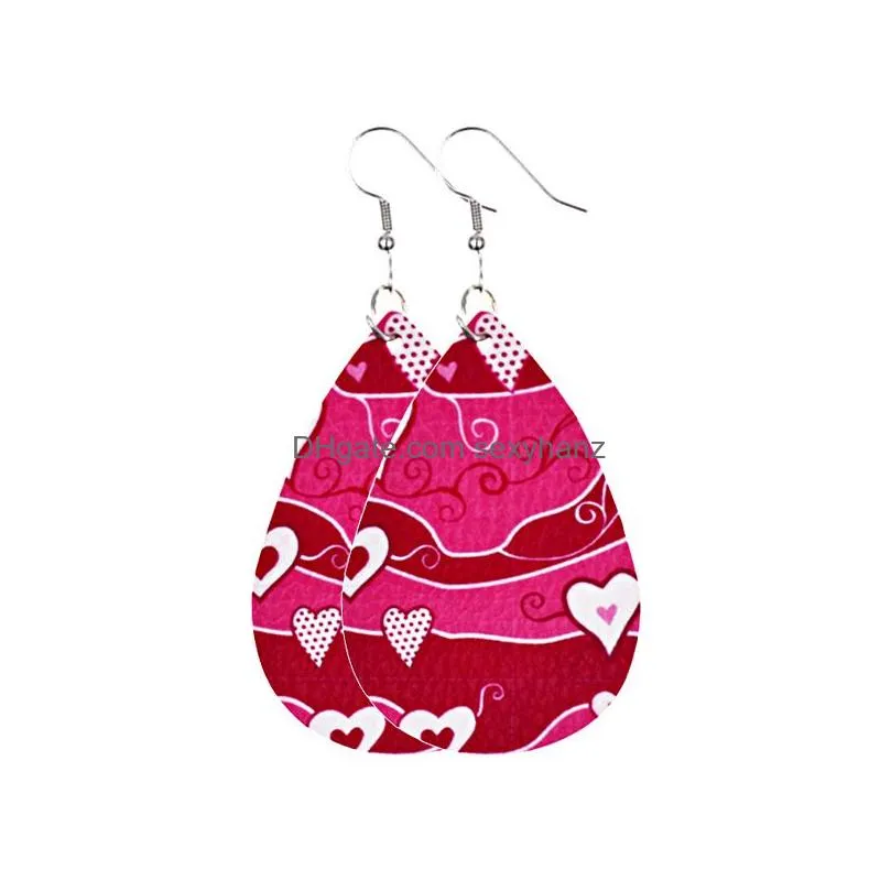 valentines day leather earrings for women heart love red lips double sided printed dangle earrings fashion jewelry 2020