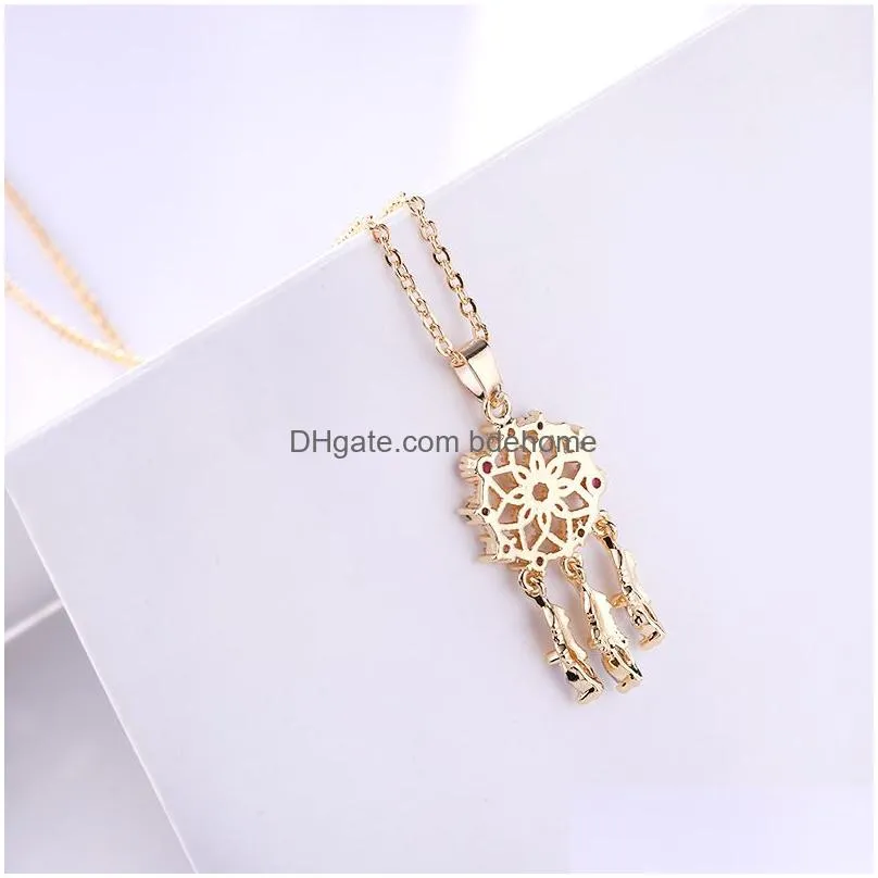 fashion dream catcher pendant necklace for women lady high quality colorful zircon feather charm necklace jewelry 2019