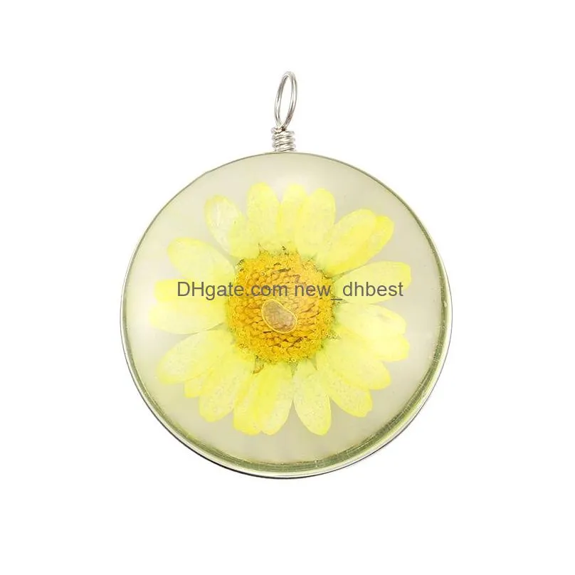 fashion colorful dried flower small daisy charm for jewelry making handmade glass pendant fit necklace diy fashion kids jewelry