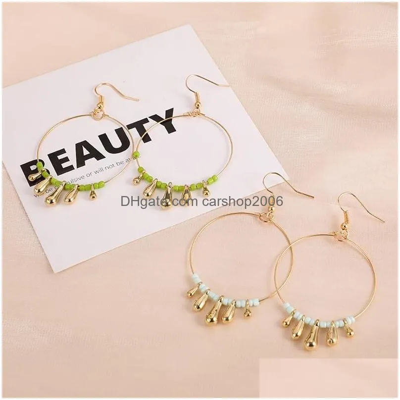 bohemia golden color round circle hoop earring with acrylic bead decoration simple circle earrings for women girls handmade korean