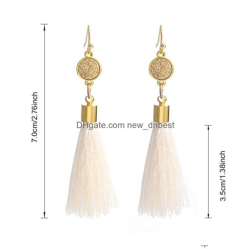 new bohemia ethnic style long tassel earrings for women fashion natural resin stone pendant dangle earring jewelry 6 colors female