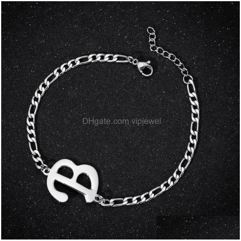 stainless steel initial bracelets thick chain capital letter charm bracelet for girls birthday jewelry