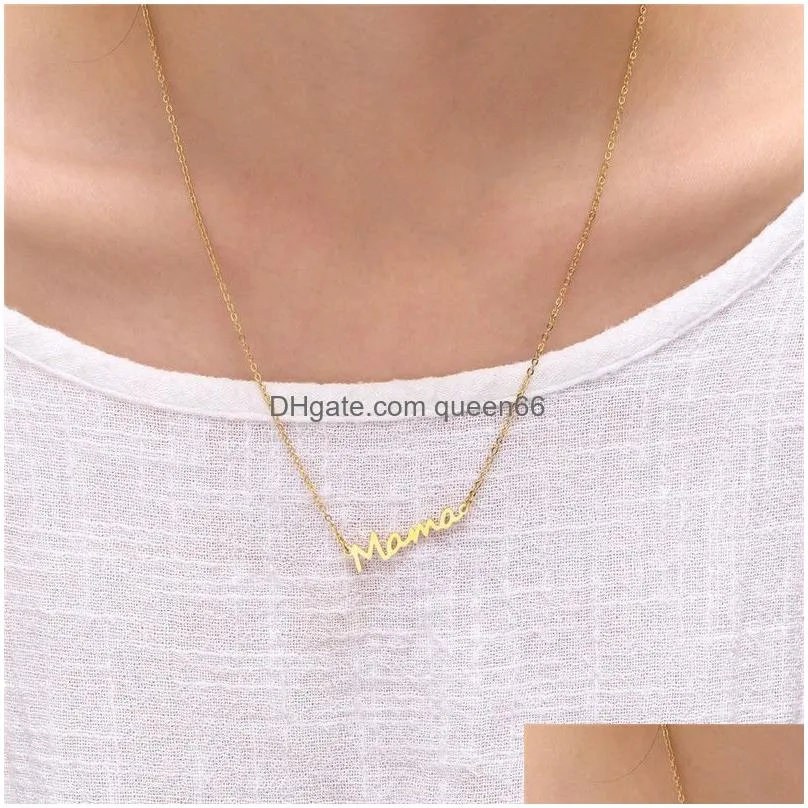 stainless steel letter mama pendants necklaces mothers love pendant minimal necklace silver gold colors jewelry for moms mothers day