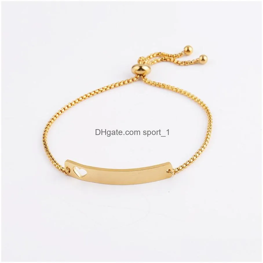 customizable stainless steel heart bar bracelet adjustable gold slider chain for womens id names initials