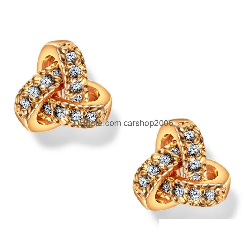 gold plated cubic zirconia knot stud earrings hypoallergenic bridal jewelry for women girls