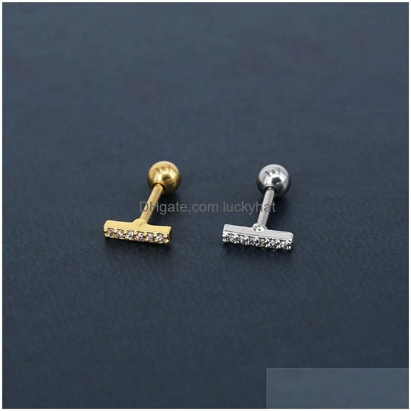 fashion cz clear crystal gem zircon bar earrings korean style bone nails round stud earring for elegant girls women design party