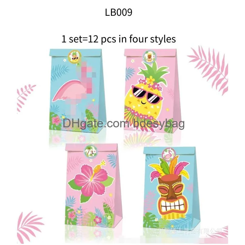 pineapple red bird hawaiian summer birthday party candy bag gift suit a brown paper bag22x12x8cm