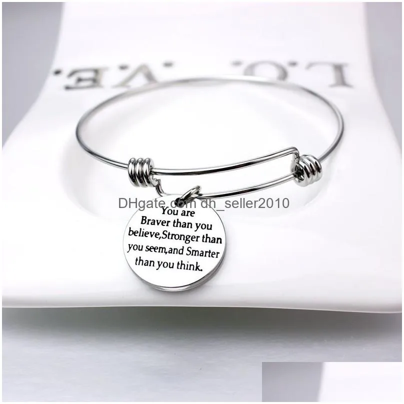 inspiration quotes letter initial bracelet bangle stainless steel expandable wire charm bracelets adjustable for women jewelry