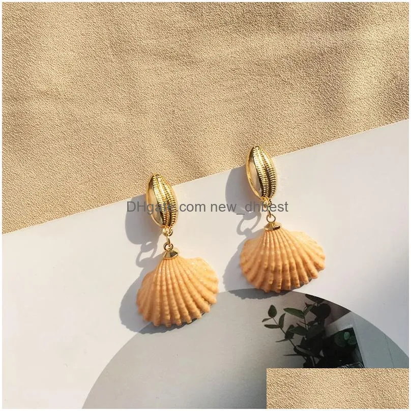 bohemian colorful shell dangle drop earrings for women party statement sea earrings gold color metal summer bride jewelry bohemian