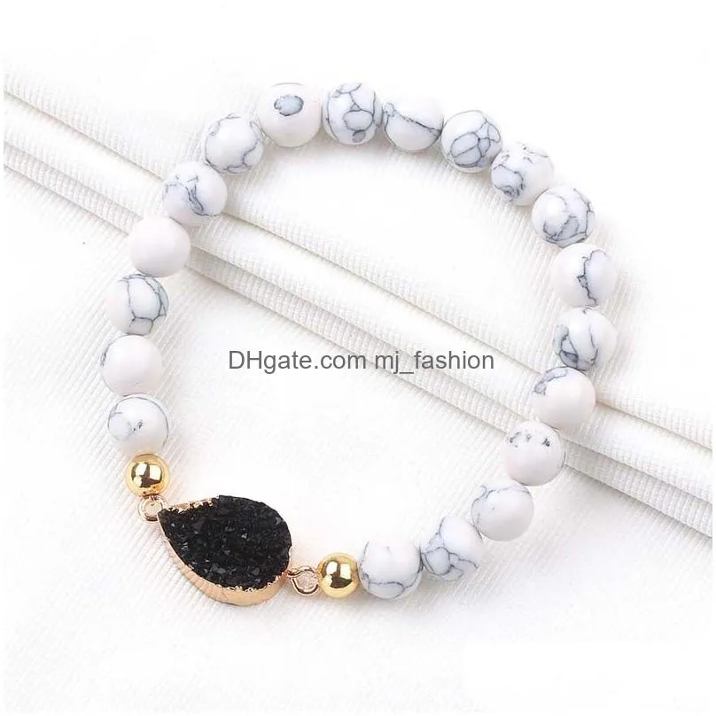 natural stone beads bracelets for women resin stone druzy colorful charm white turquoise bead bracelet 8mm bead wholesale jewelry 2019