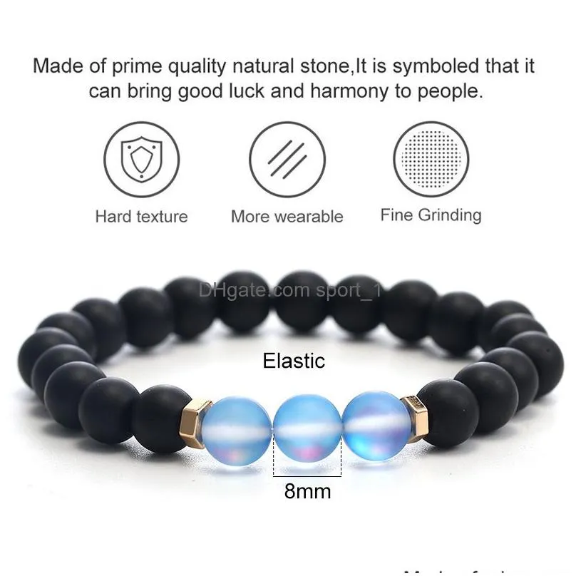 6mm fashion design crystal glass flash stone bead bracelet for women men colorful natural black matte agate stone ethnic bracelet