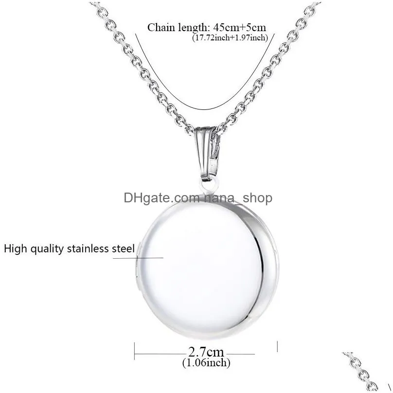 womens circle locket necklace stainless steel photo pendant opens for keepsake storage in gold silver stylish jewelry accessory