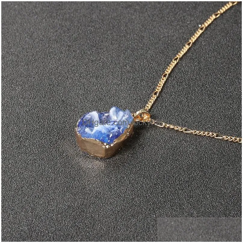 fashion irregular resin stone crystal necklace drusy colorful resin stone pendant gold chain necklace design jewelry