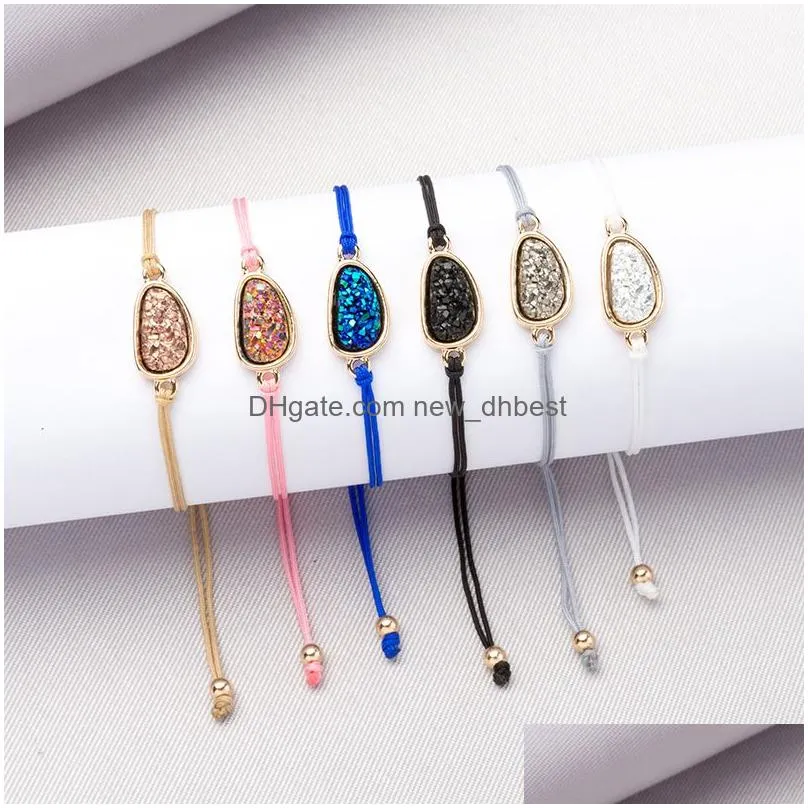 handmade crystal quartz druzy bracelet new arrival colorful natural stone rope bracelets bangles for women summer beach jewelry