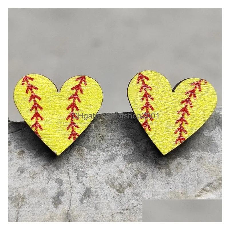 sports stud earrings baseball/football/volleyball theme wooden design fashionable party jewelry for women