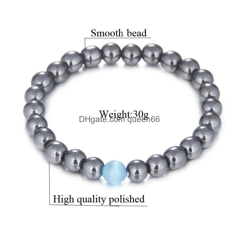 new fashion stone bead bracelets concise jewelry with white turquoise/tiger eye/smooth silver 8mm beads for men women