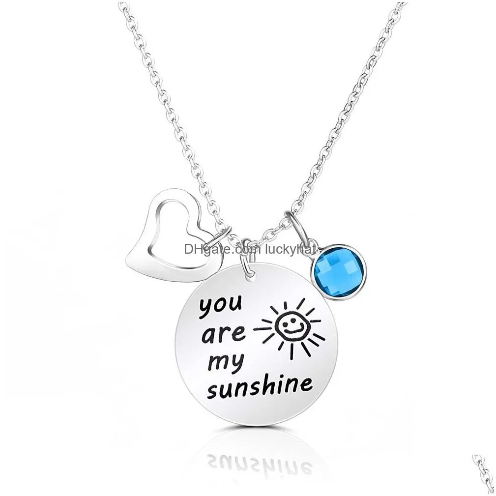 you are my sunshine pendant necklace for women fashion stainless steel round birthstone charm jewelry love gifts