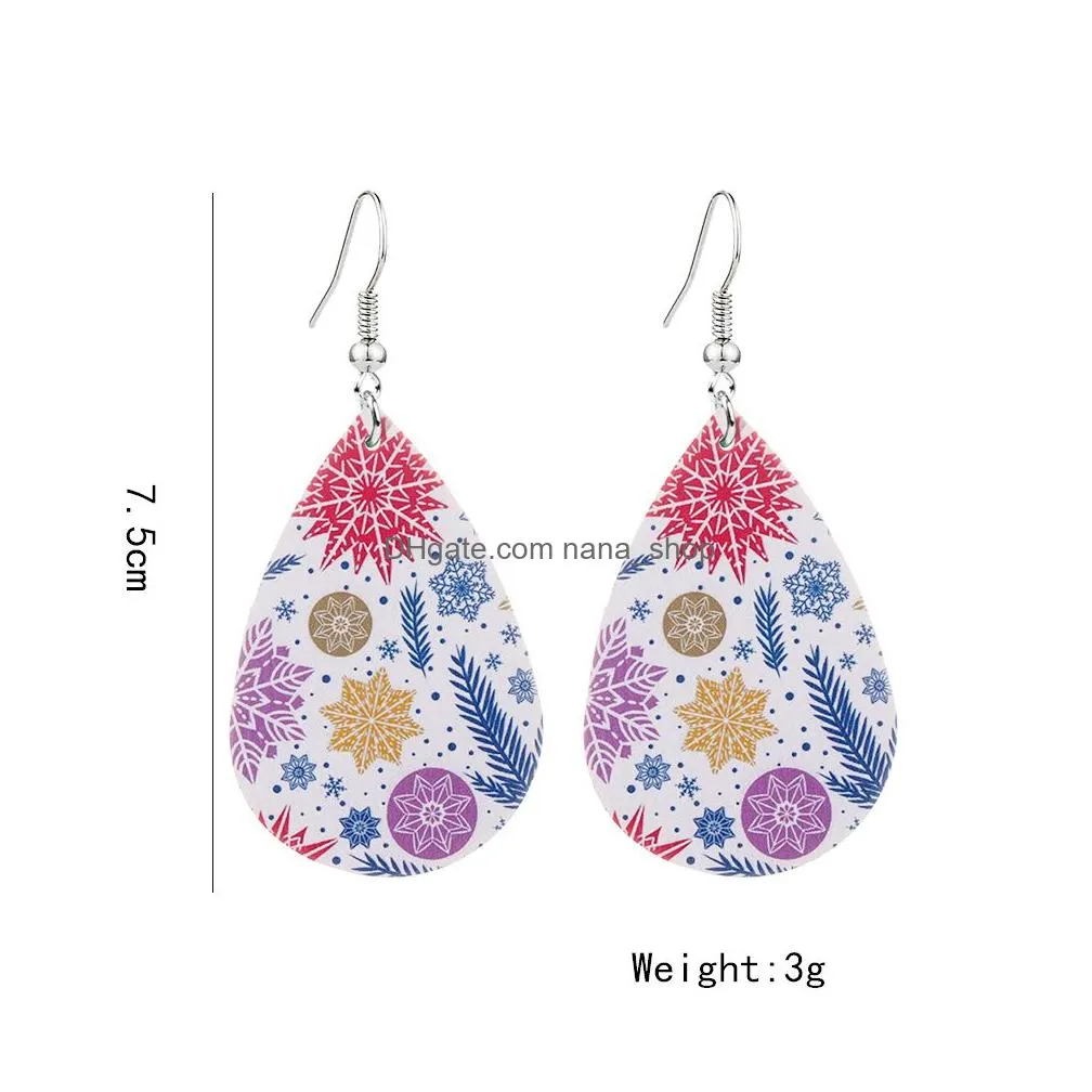 summer flower printed faux leather dangle earring cute animal dog print leather earrings for women