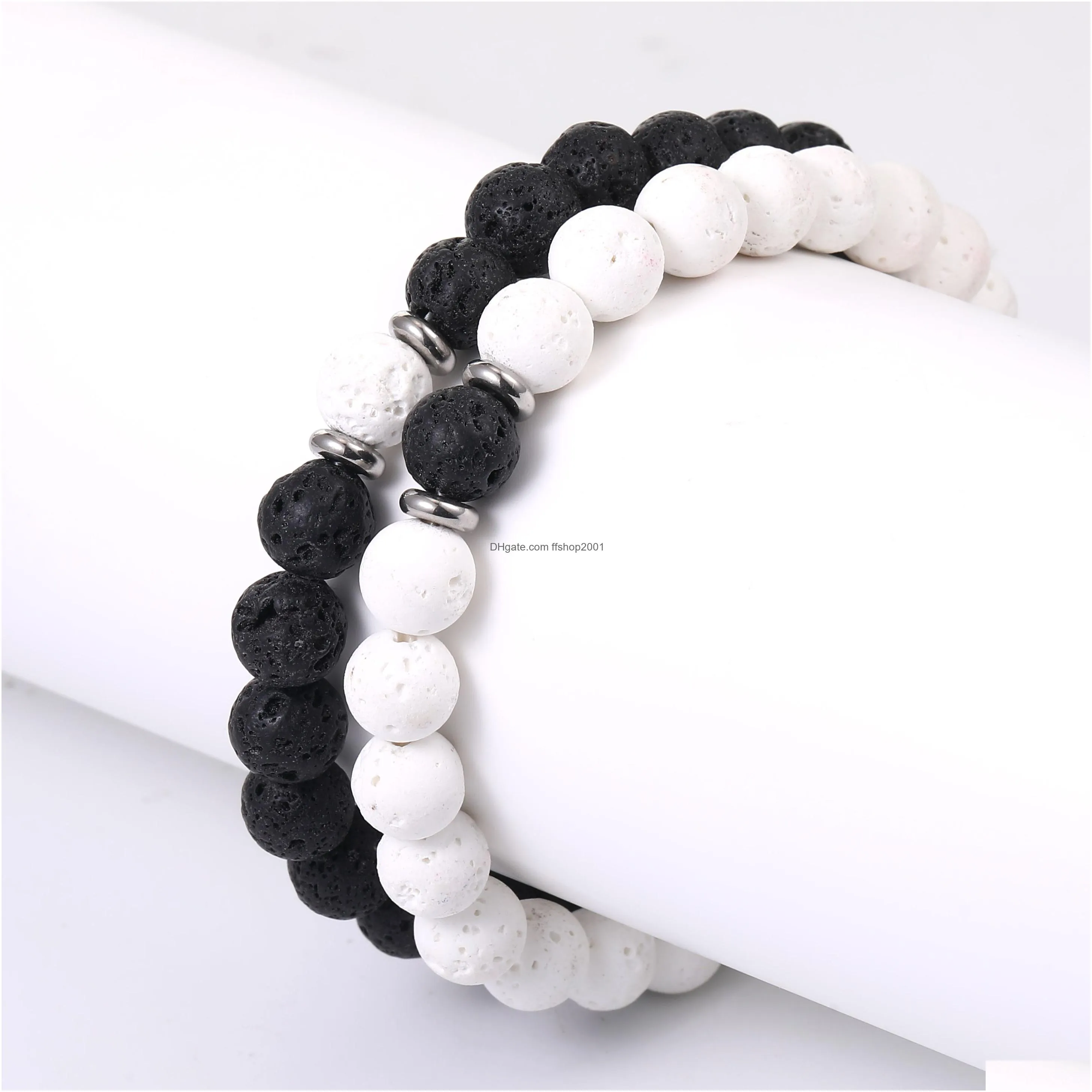 fashion 8mm lava stone beaded bracelets energy healing balance black white beads bracelet for women men adjustable elastic yoga